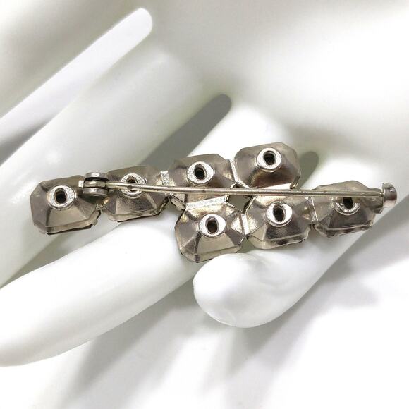 Antique Art Deco Purple Glass Double Bar Brooch, Prong Set, C Clasp, 1920s - Picture 5 of 10